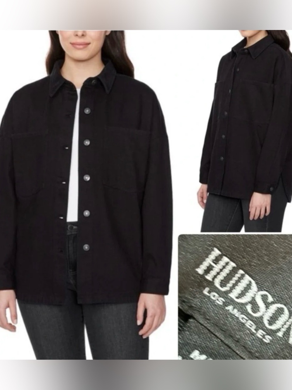 HUDSON Black Button-Up Cotton Jacket size Medium